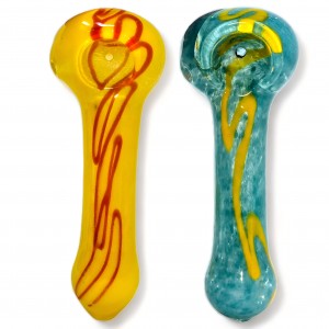 4" Twisted Art Solid Color Frit Art Spoon Hand Pipe - 2Pk [BK115]